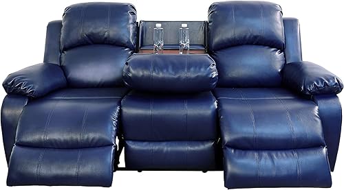 Miniatura 26 de Juego de muebles de cuero regenerado para sala de estar, juego de sofá reclinable de dos plazas en sala de estar, sofá reclinable (3 piezas, marrón)