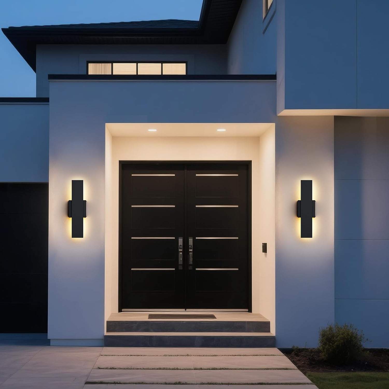 2 Pack 15.75 inch Modern LED Outdoor Wall Light, 3000K 4000K 5000K 10%-100% Dimmable Lights for Outside, IP65 Waterproof Exterior Long Wall Lights for House, Porch, Garage, Patio, Yard, Entrance Black