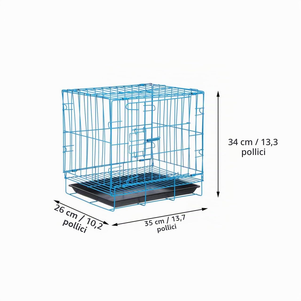 Gabbia Portatile per Gatti e Conigli in Ferro Verniciato Blu con Vassoio Trasportino Traspirante e Sicuro per Viaggi e Attività all Aperto