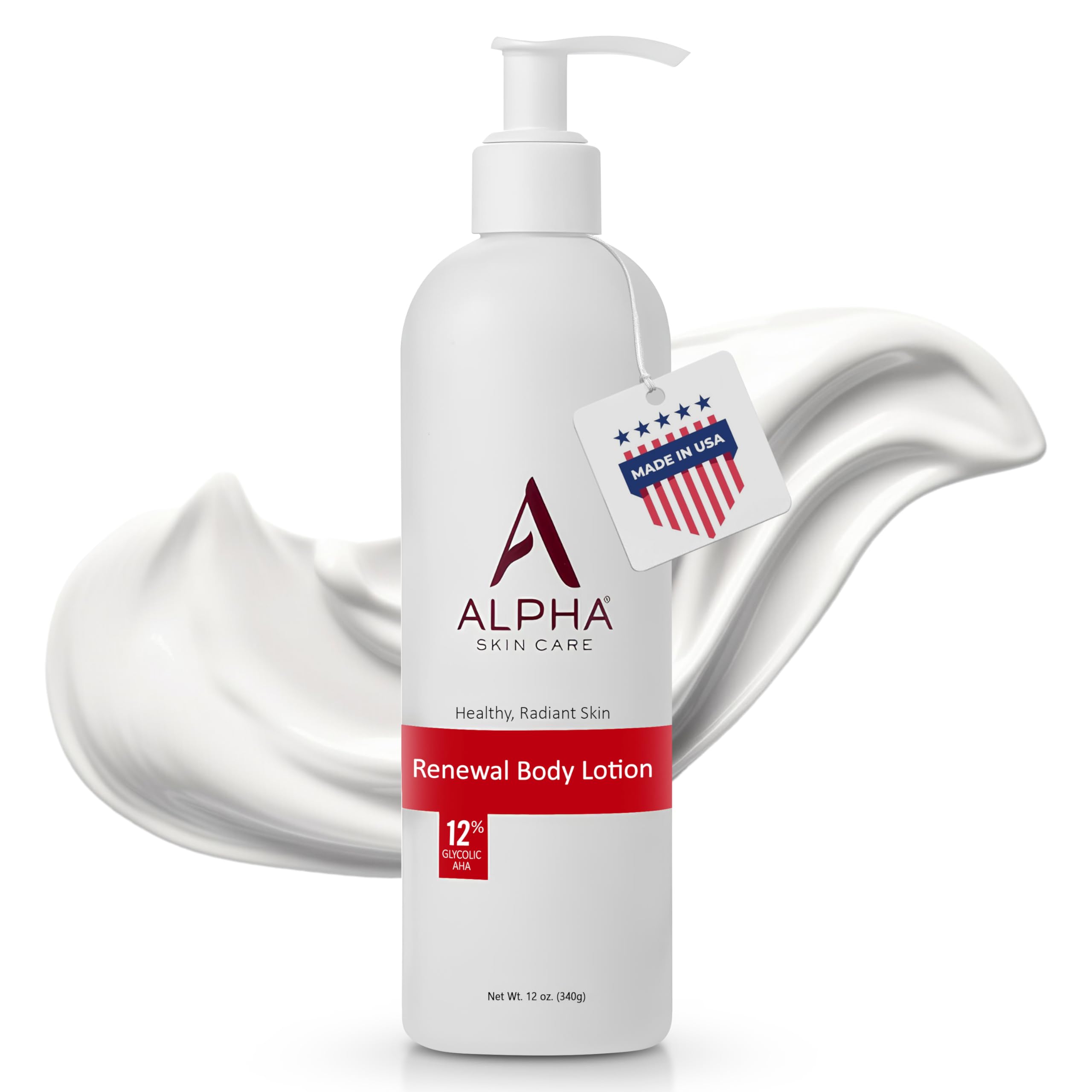 Alpha Skin Care Revitalizing Body Lotion, 12% Glycolic AHA, Simple & Effective Daily Moisturizer with Alpha Hydroxy Acid, Hydrates & Exfoliates for Soft, Smooth Skin, Anti-Aging, 12 Oz