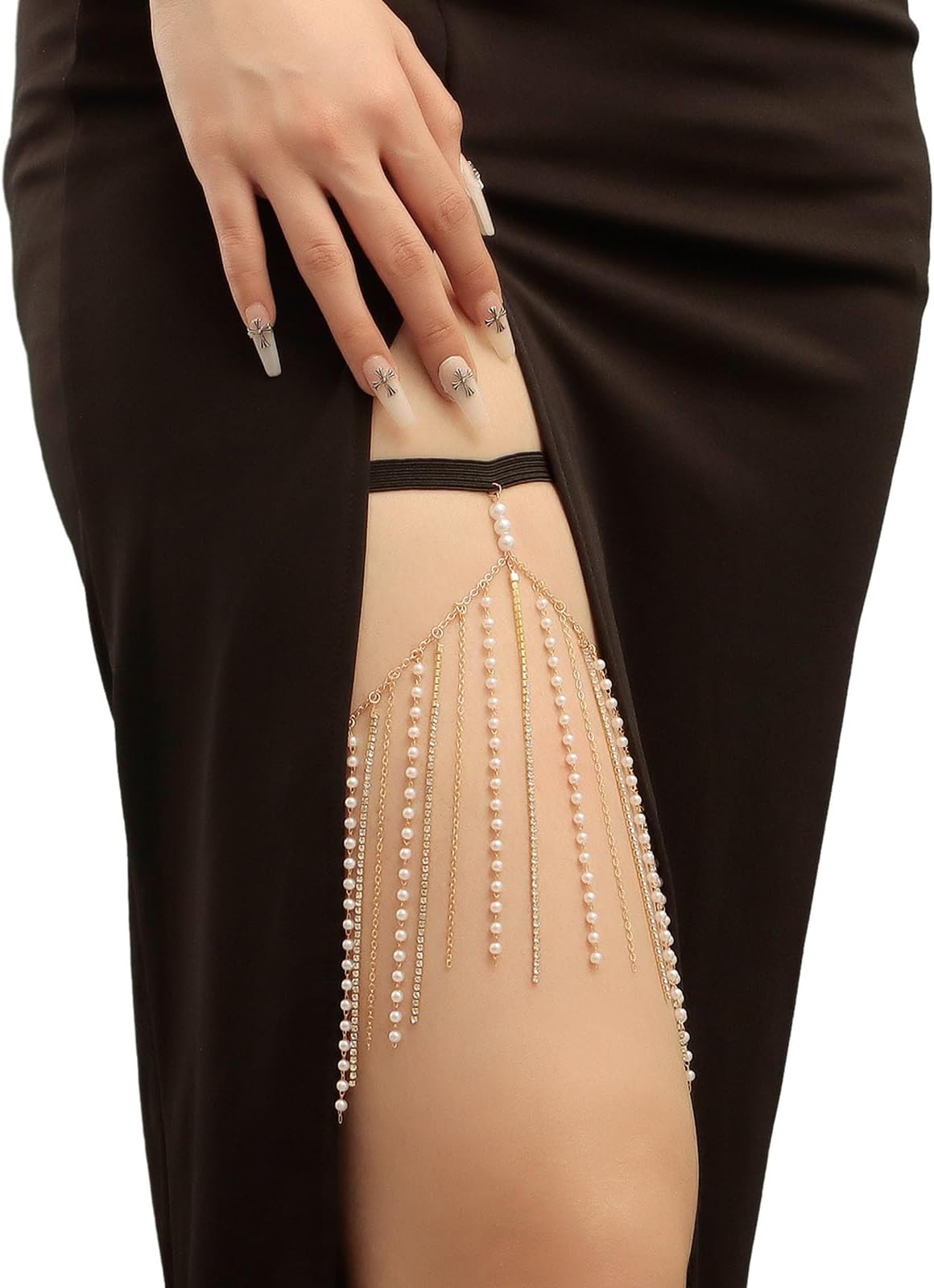 Multiple Layer Pearl Thigh Chain Anti-Slip Elastic Leg Chain Seaside Nightclub Leg Accessories for Hot Girls Leg Chain Jewelry for Woman Punk Leg Chain Charm Alloy Leg Chains for Woman Size Leg