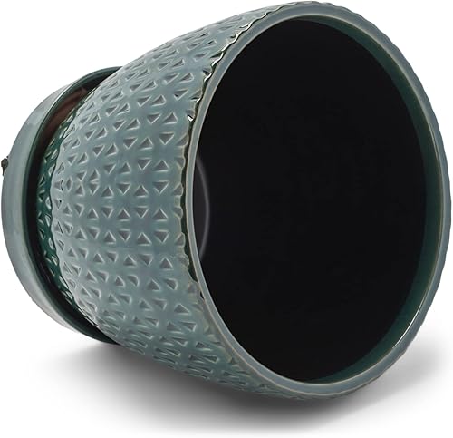 Miniatura 3 de Napco Maceta de cerámica triangular geométrica verde azulado de 6 x 6.5 pulgadas con platillo