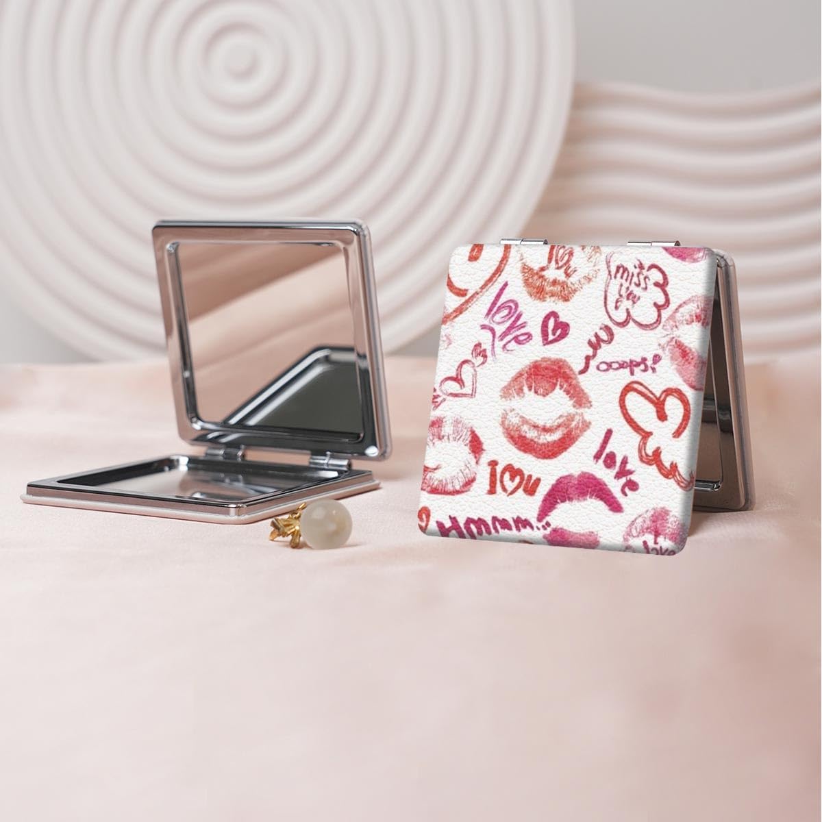 Millennium Y2K Abi-Style Portable Makeup Mirror, Foldable mini Handheld Makeup Mirror, Double-Sided flip Portable Square Contour Mirror, Suitable for