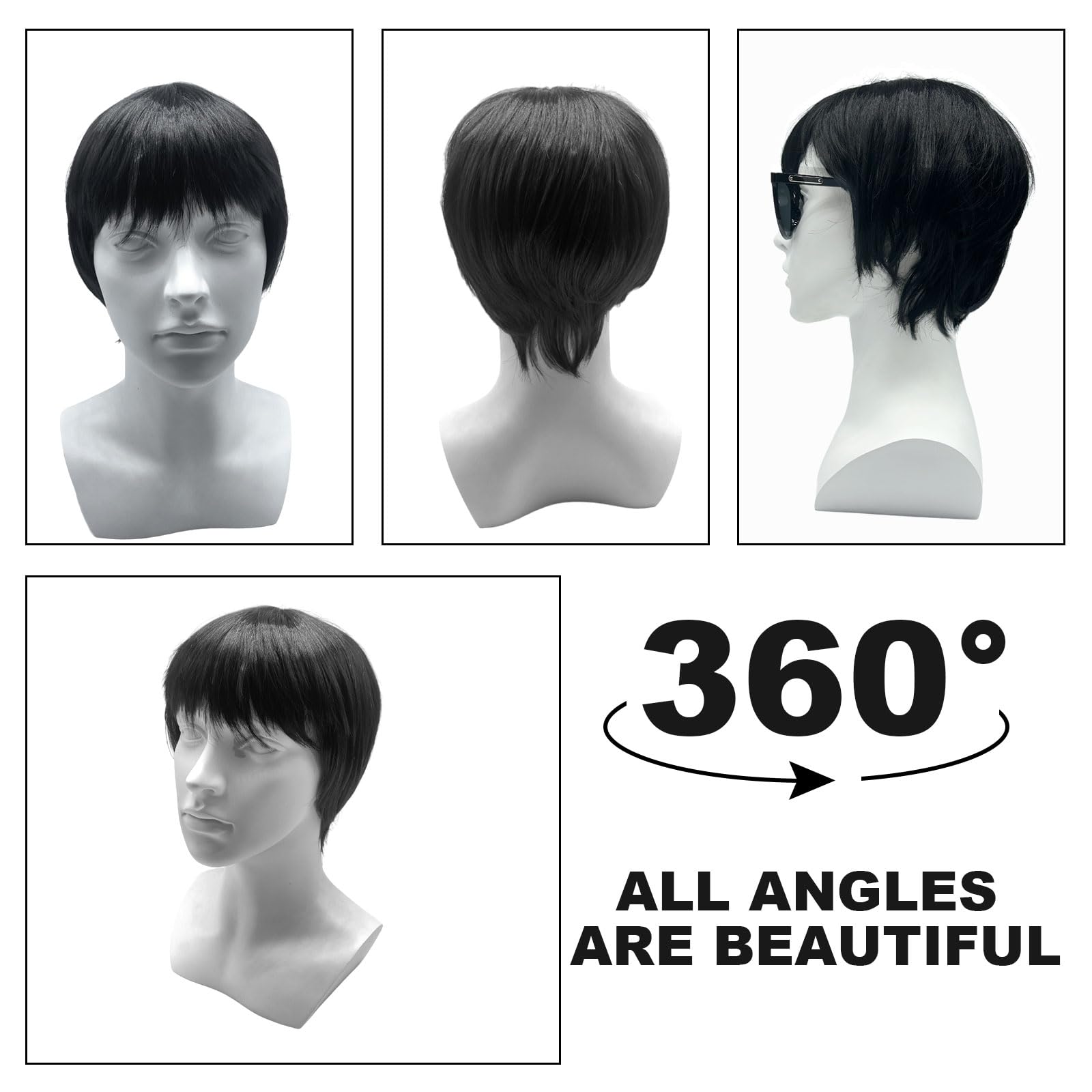 TSHAOUN Mens Short Wig Black Layered Natural Synthetic Cosplay Hair Wig, 70s 80s Disco Short Straight Fluffy Costume Wigs - Image 2