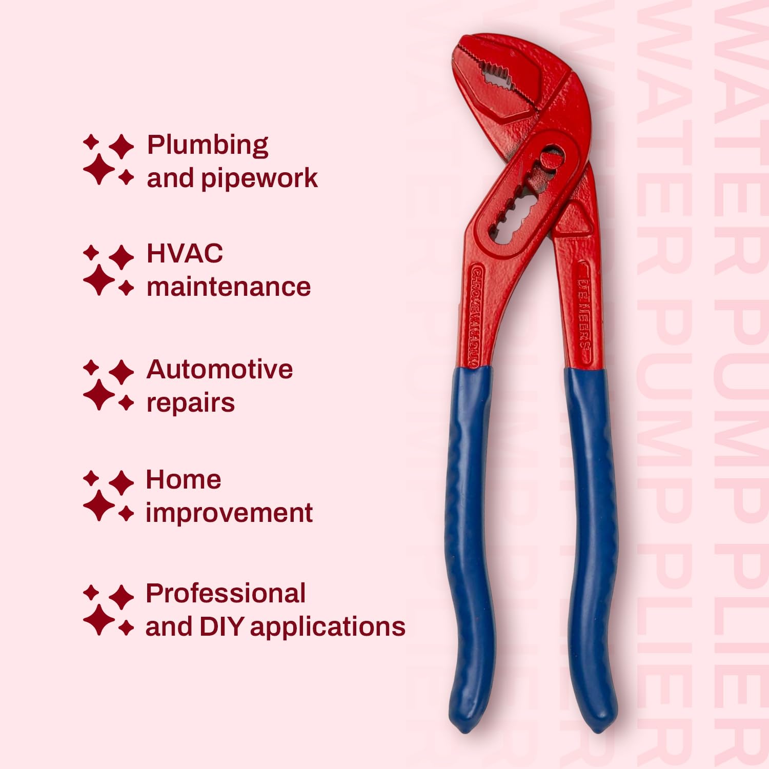DeNeers WPPR10, 10" (250 mm) Water Pump Plier, Used in Plumbing, Home, HVAC, Automobile and various other uses, Professional, Home and DIY Application