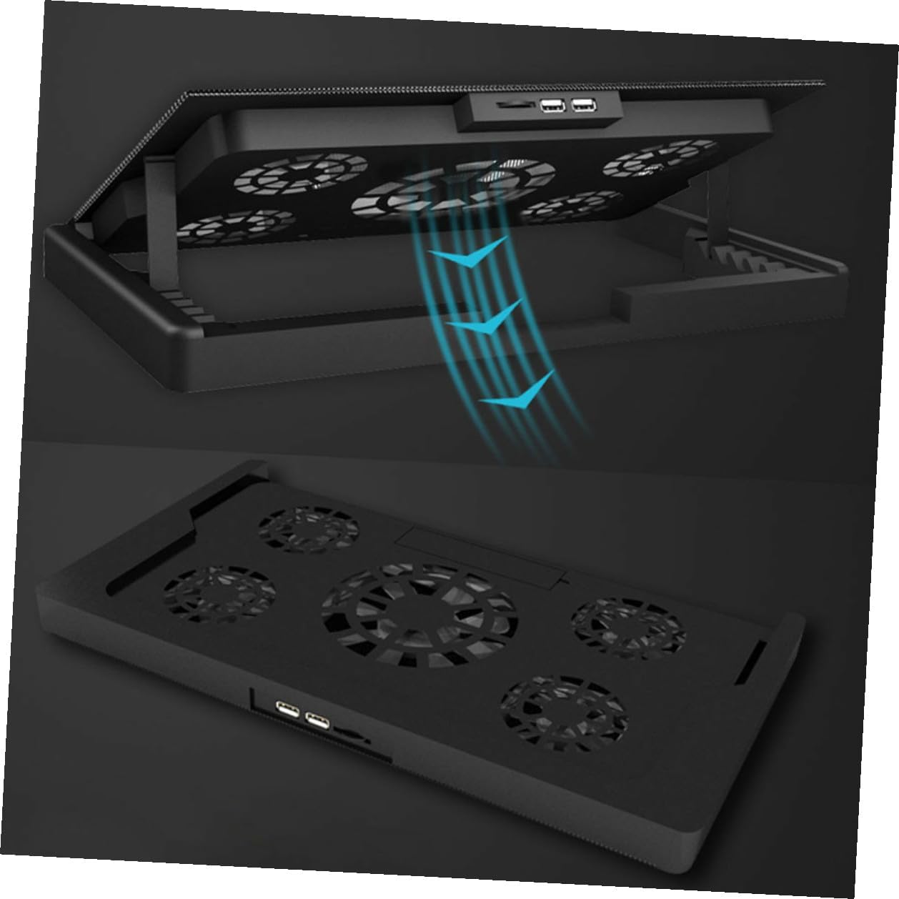 USB Laptop Cooling Platform 5-Fan Cooling Device with Adjustable Stand Anti-Skid Base for Notebooks and Gaming Laptops Black
