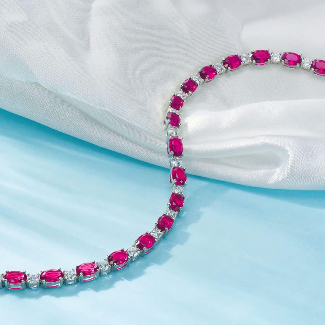 Sterling Silver Birthstone Tennis Bracelets for Women Gemstone Oval Tennis Bracelets Fine Jewelry Dainty Charm Link for Her 7 Inches
