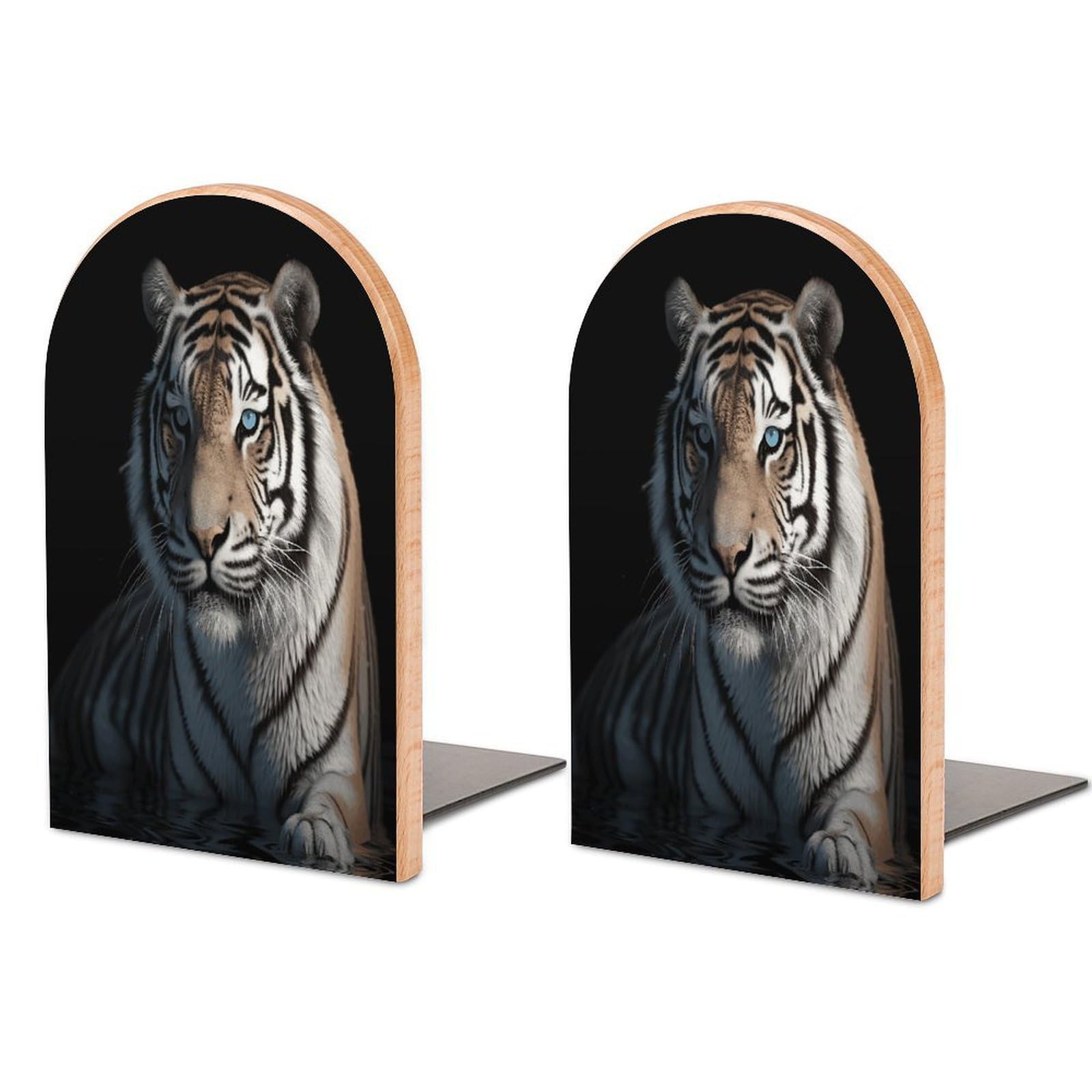 Animal Tiger Bookend for Shelves Fashion Modern Wood Book End with Non-Slip Metal Base Universal Economy Bookend Book Organizer for Home Office Desk Accessories 1 Pair