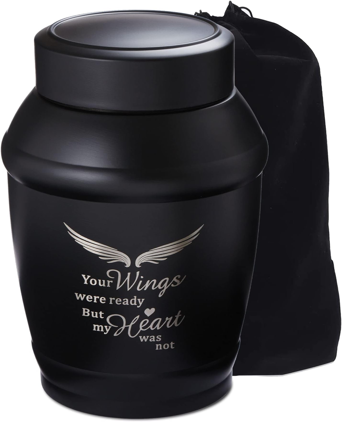LINES ARTE Cremation Urn for Ashes Adult Male, 5.7 Inch Black Medium Decorative Urns for Human Ashes Adult Male/Dad/Men Engraved with Angel Wings