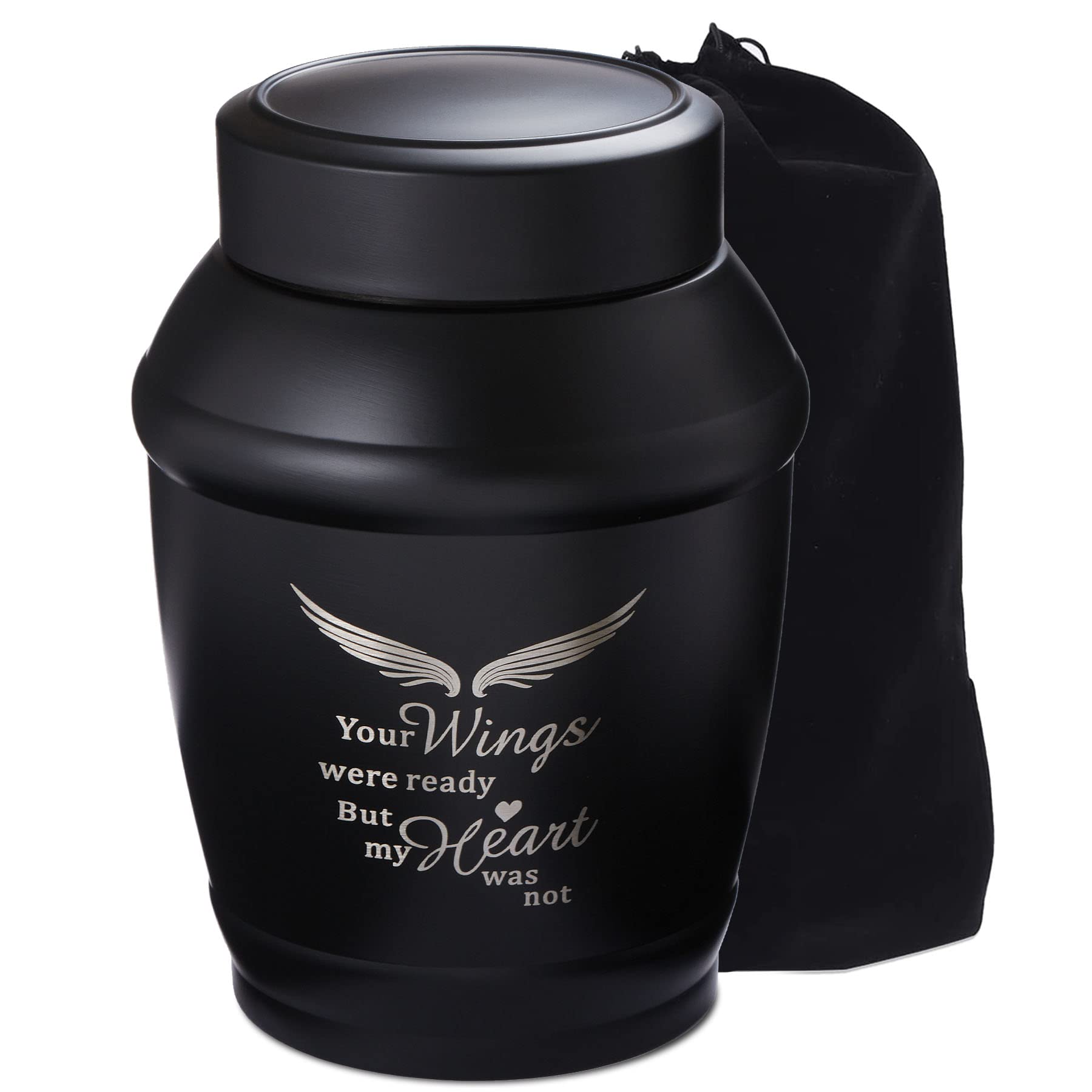 LINES ARTE Cremation Urn for Ashes Adult Male, 5.7 Inch Black Medium Decorative Urns for Human Ashes Adult Male/Dad/Men Engraved with Angel Wings