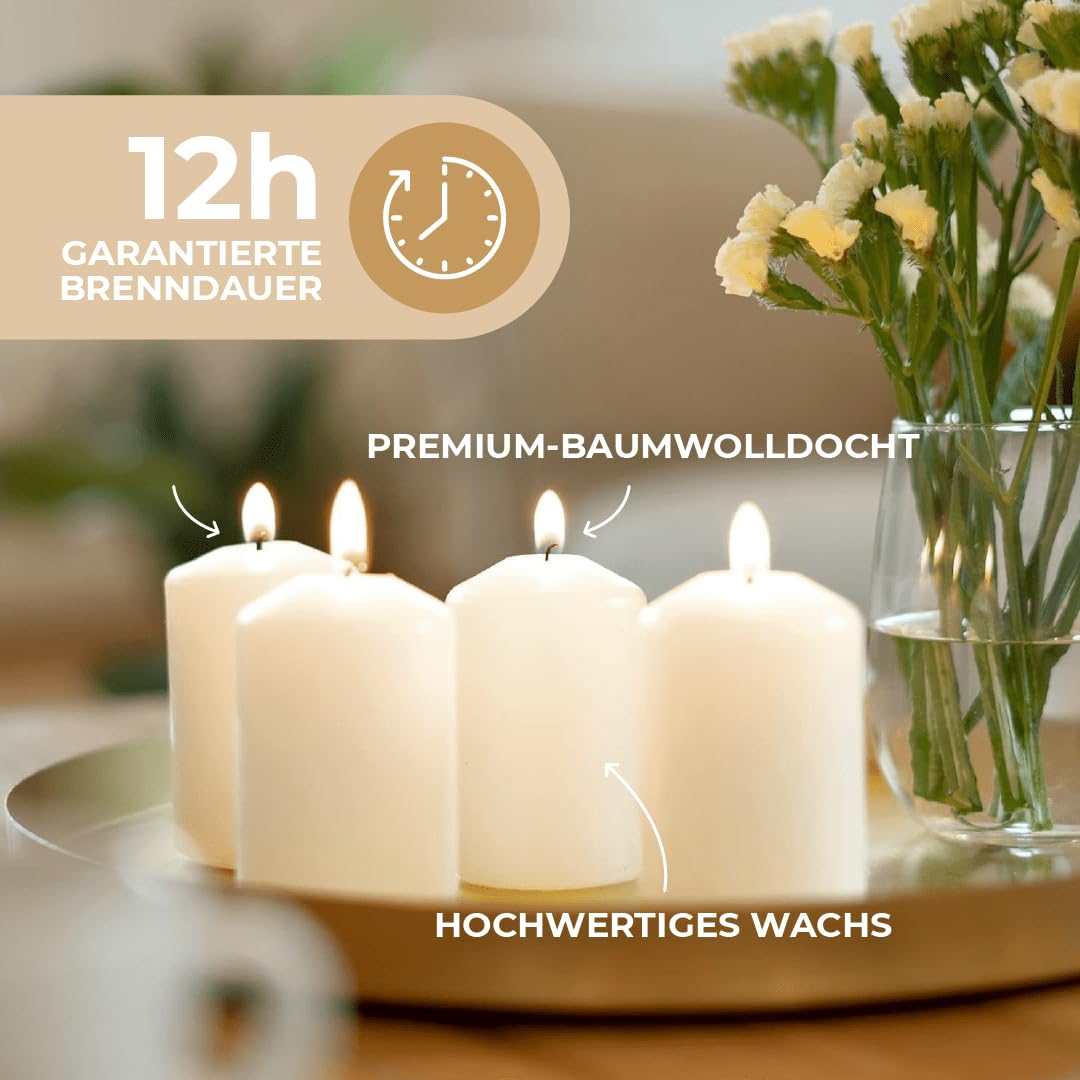 Horeca Candles Stumpenkerzen Elfenbein - Ø 4 x 7 cm - 80er Set Blockkerzen - Lange Brenndauer 12 Stunden - Ohne Duft - Kerzen für Haushalt, Feiern und Gastronomie
