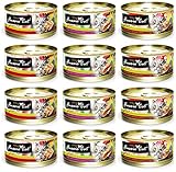 Fussie Cat Premium Grain Free Canned Cat Food 3 Flavor Variety: (4) Tuna with Chicken, (4) Tuna with Salmon and (4) Ocean Fish, 2.82 Oz Each (12 Cans Total)