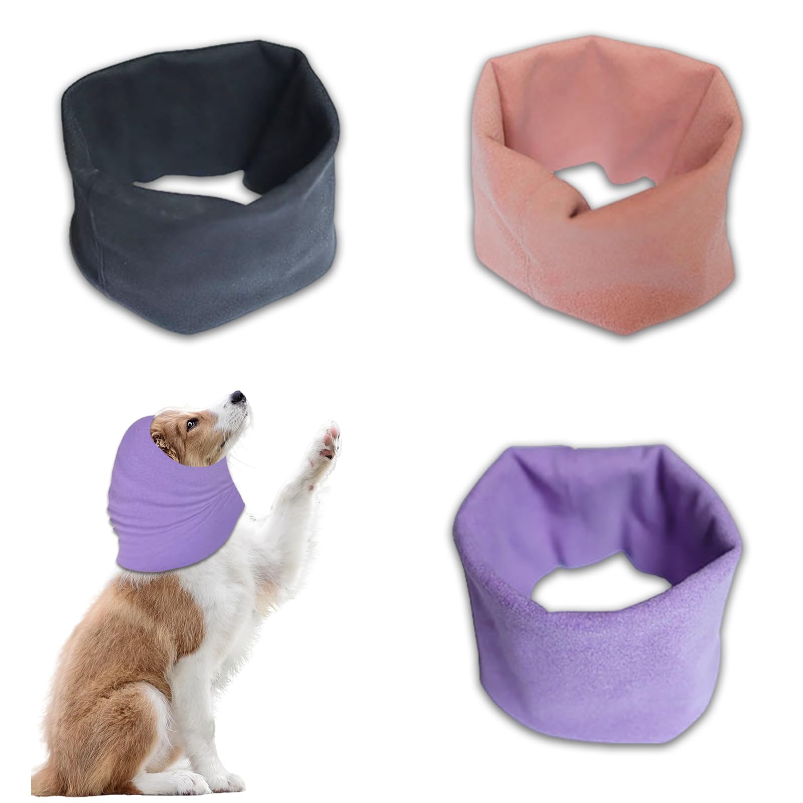 Copriorecchie per Cani - Set di 3 Cuffie Calde e Confortevoli in Nero, Viola e Rosa - Eleganti e Versatili - Protettive Antirumore per Orecchie