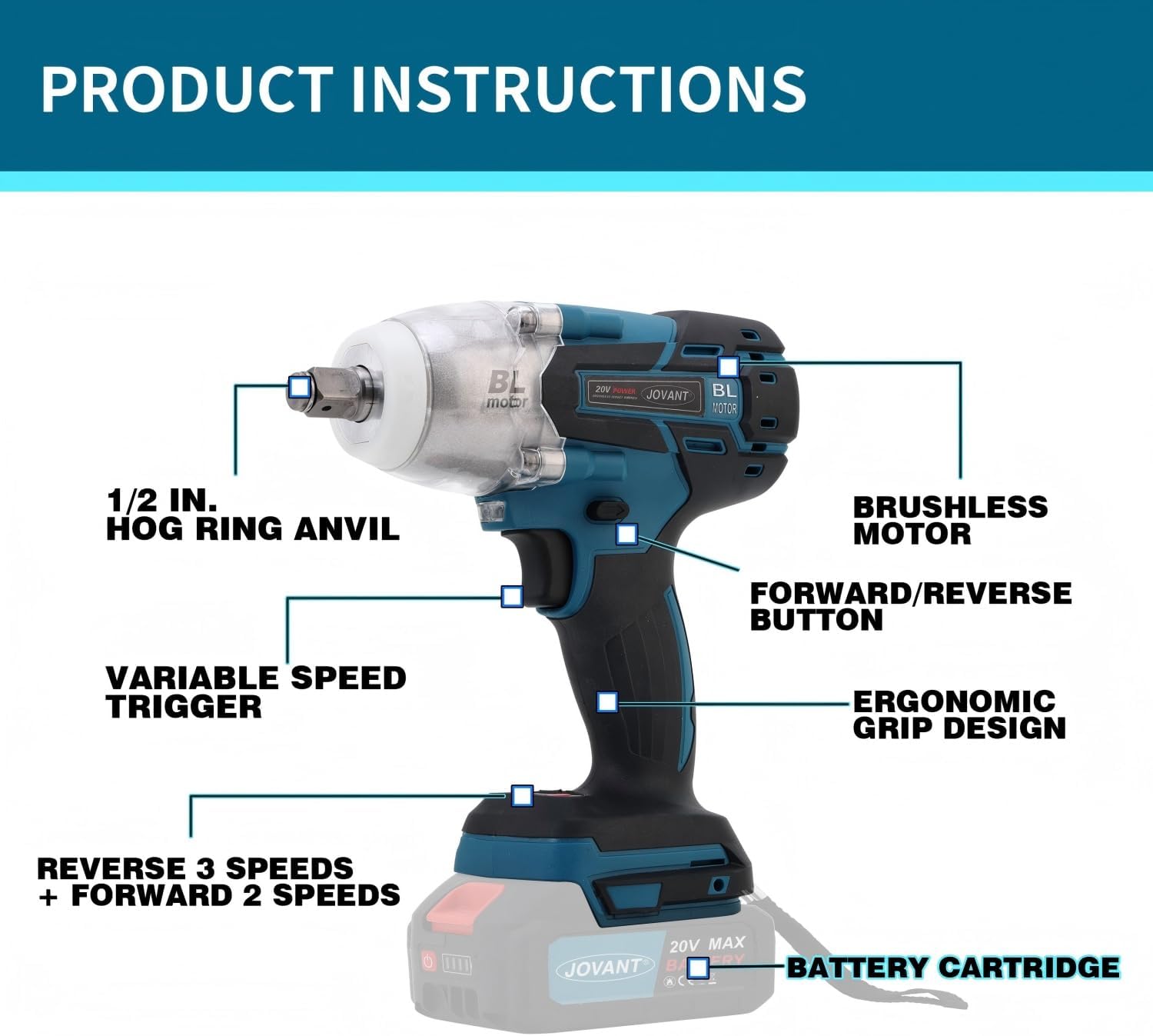 Cordless Impact Wrench Kit, 20V MAX Electric Impact Gun, 737Ft-lbs(1000N.m) Brushless Impact Wrenches, Power Impact Wrenches with 5-Mode Speed,Torque Wrench 1/2 Drive for Car/Truck RV/Mower