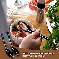 Vista 6 de DOERDO 6 cucharas de sopa de estilo japonés, cucharas de sopa asiáticas chinas con mango largo para mezclar cocina, hornear, cocinar, negro