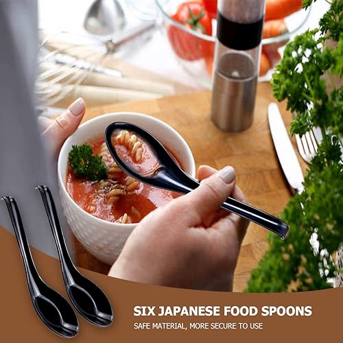 Miniatura 6 de DOERDO 6 cucharas de sopa de estilo japonés, cucharas de sopa asiáticas chinas con mango largo para mezclar cocina, hornear, cocinar, negro