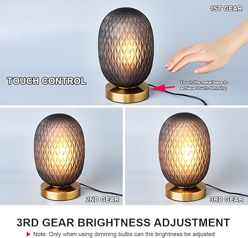 Miniatura 2 de Moderna lámpara de mesa de cristal con globo de mediados de siglo, industrial regulable con control táctil, luces de escritorio, 3 niveles de