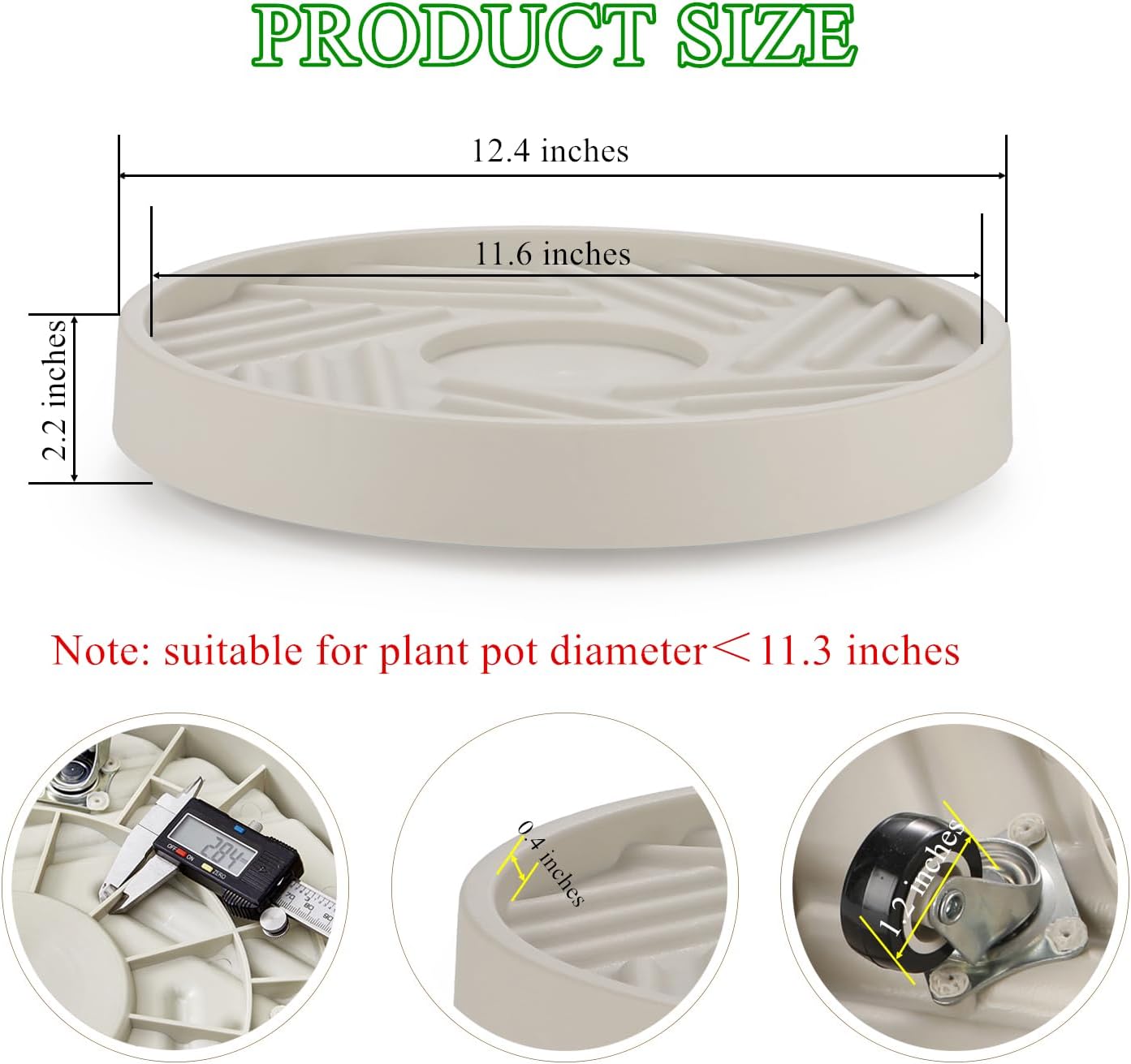 2 Pack Plant Caddy with Wheels,12" Rolling Plant Stand 165 LBS Heavy Duty with Hidden 360 ° Rotating Silent Wheel Wheels for Outdoor Indoor Large Plant Pots, Flower Pot, Patio