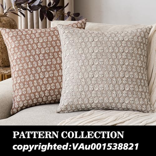 Image of Foindtower Set of 2 Decorative Neutral Floral Print Throw Pillow Covers Vintage Farmhouse Cushion Covers Boho Home Decor for Sofa Chair Couch Bedroom Living Room,18x18 Inch,Light Orange Brown
