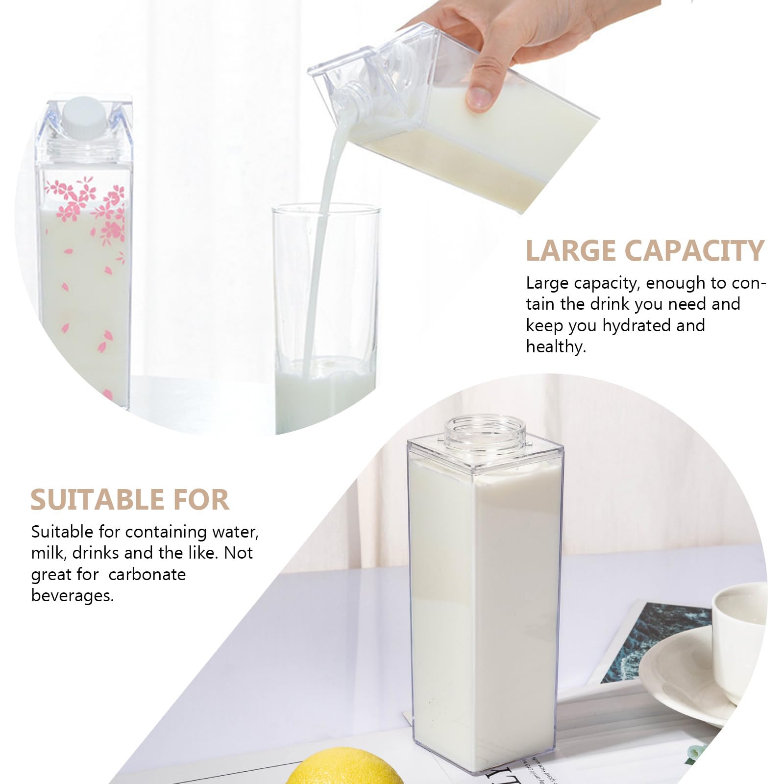 Cabilock Bouteille transparente en forme de maison 1000 ml avec couvercle anti-fuite pour lait, jus et boissons froides, idéale pour le bureau, le fitness et l'extérieur
