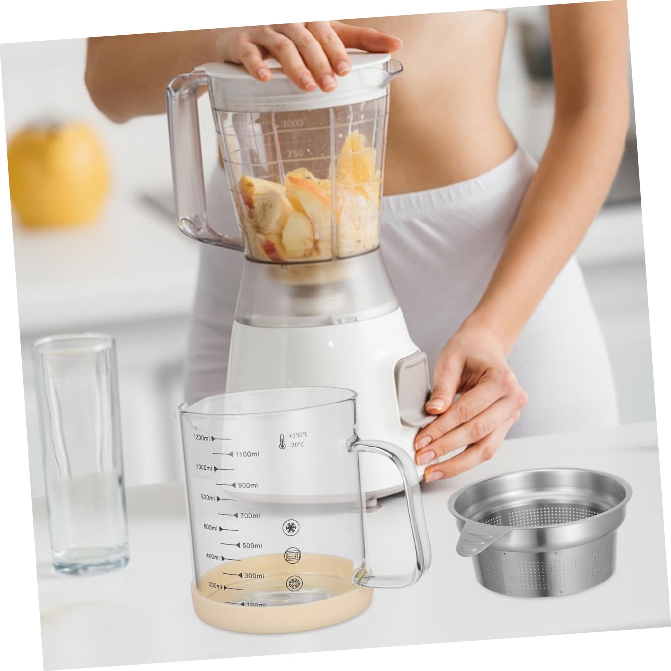 Fettabscheider 1200ml mit Sieb aus Glas, Edelstahl und Silikon