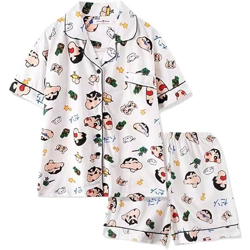 クレヨンしんちゃん パジャマ 男女兼用 なめらか ホームウェア 家用 部屋 厚手 長袖 半袖 セット 安心休み 寝服 (セット4,男2XL)