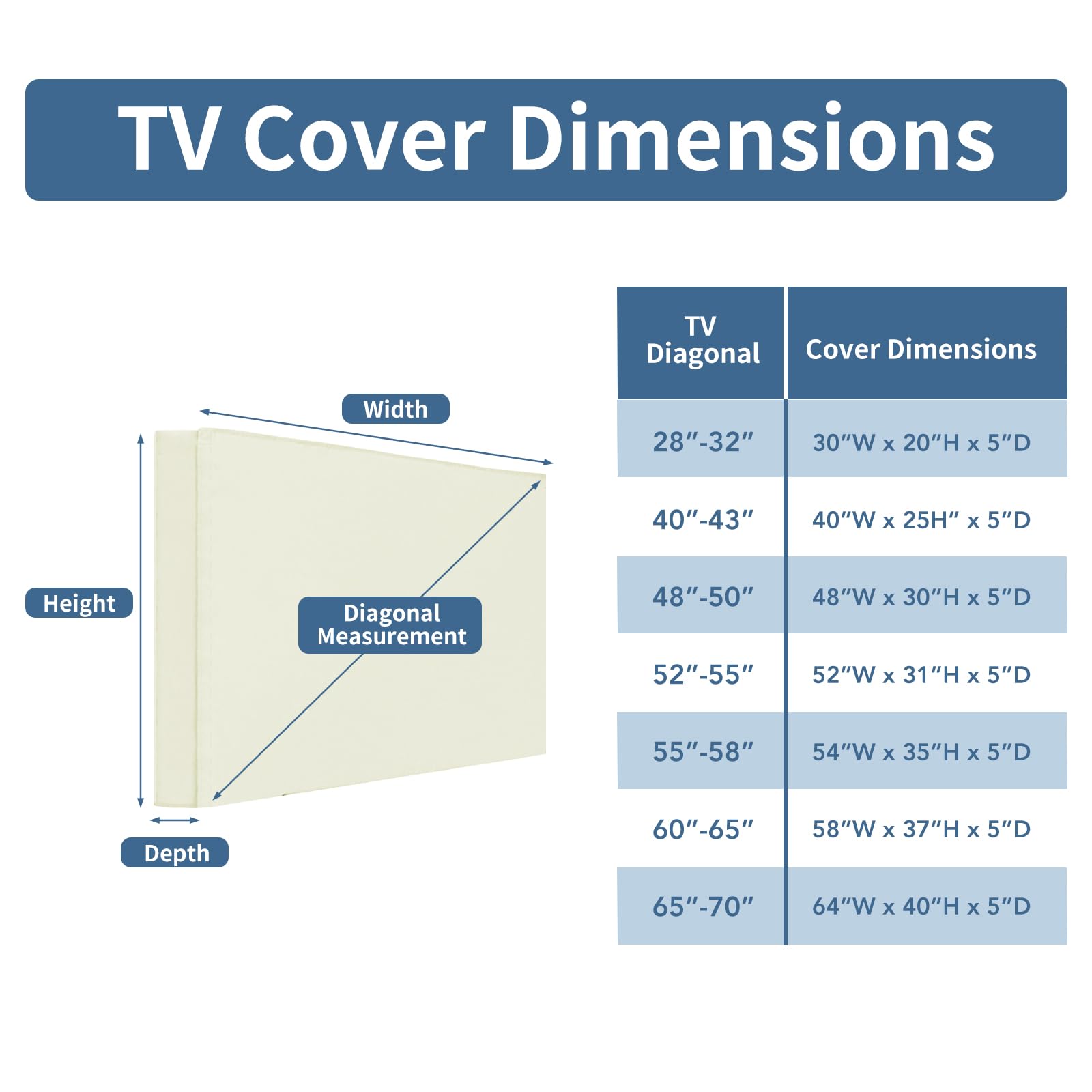 Easy-Going Funda de TV para exteriores con parte delantera enrollable, impermeable y resistente a la intemperie, para TV de pantalla plana de 40 a 43 pulgadas, color beige