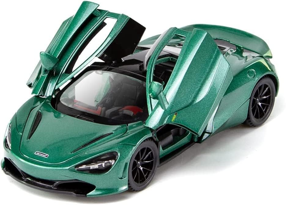 Image of WORSHIPER 1:32 Scale McLaren 720S Die-Cast Model Car � Alloy Metal Pullback Toy Car with Openable Butterfly Doors, Lights & Sound � Kids & Adults (1:32 McLaren 720s Green Color)