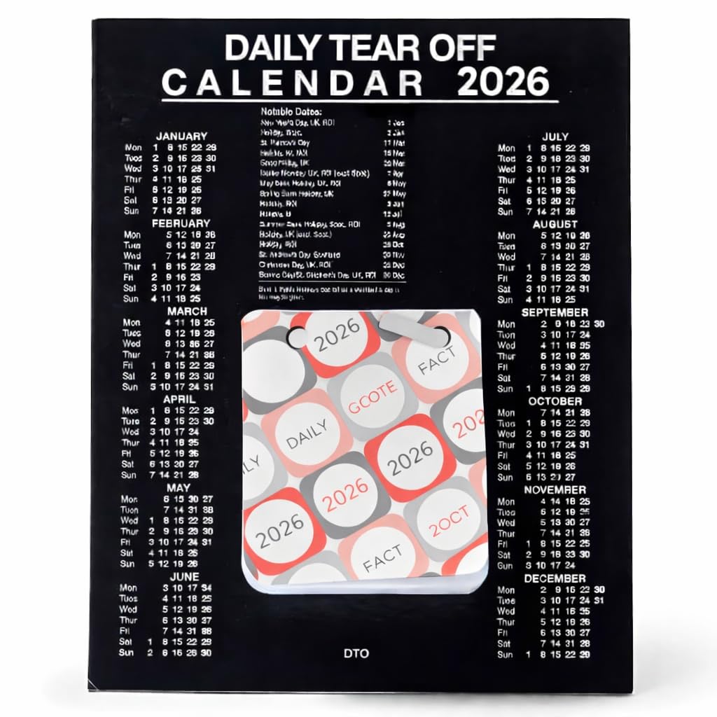 Morgan's Direct - 2026 Daily Tear-Off Desk Calendar – Free Standing Desktop Calendar with Daily Quotes & Facts, Compact Day-to-Page Office & Home Organiser