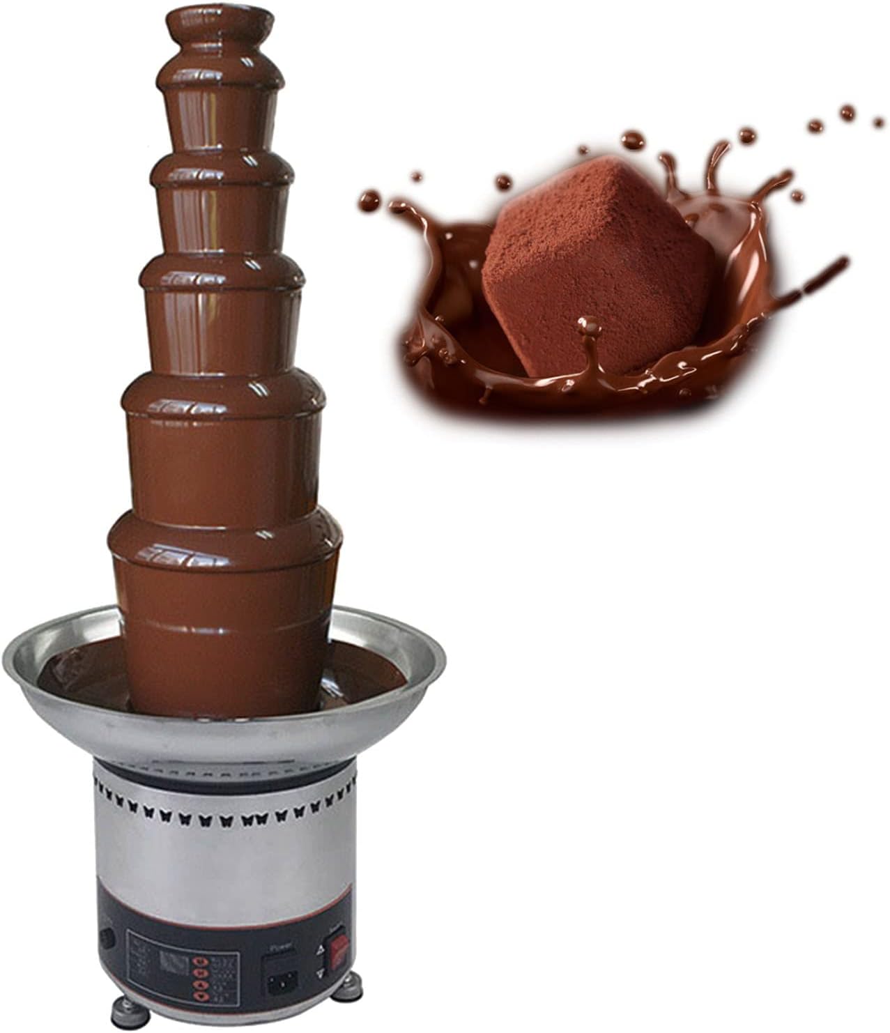 Commercial Chocolate Fondue Fountain, 4/5/6/7 Tiers Stainless Steel Electric Chocolate Waterfall Machine/Sauce Heater, for Candy Butter Cheese BBQ Sauc (6 Tier)