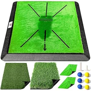 TOY Life 4-in-1 Golf Hitting Mats Practice Outdoor Indoor with Path Feedback, 4 Replaceable Golf Turf Swing Mat for Chipping Training Aid with Rough Fairway Impact Divot Mat Gifts for Men(18″ x 13″)