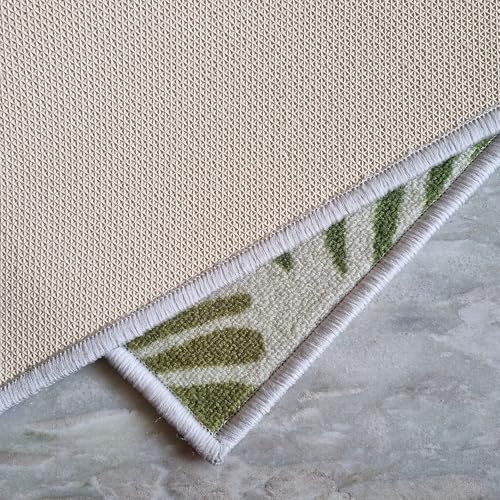 Image of Matz&More Floral Lotus Leaf Floor Mat | 40x60 CM | Green | Nylon Tufted Gel Baking Anti-Slip | Doormat for Home Entrance, Kitchen & Bedroom