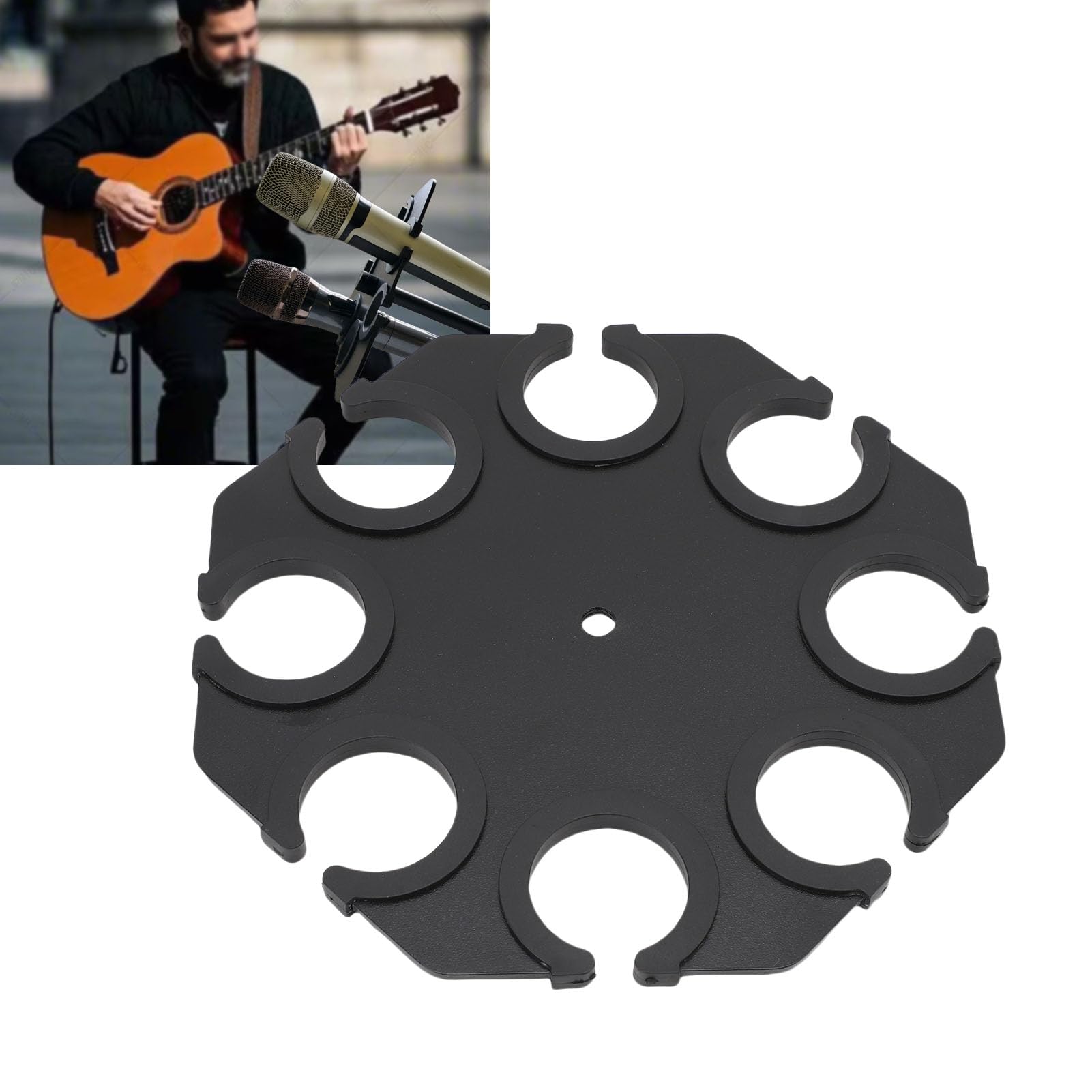 Yunseity Multi Microphone Holder, Multiple Mic Organizer Storage Tray Attachment for Mic Stand Holds up to 8 Mic, 3/8in Thread, for Handheld Dynamic Wired and Wireless Mics