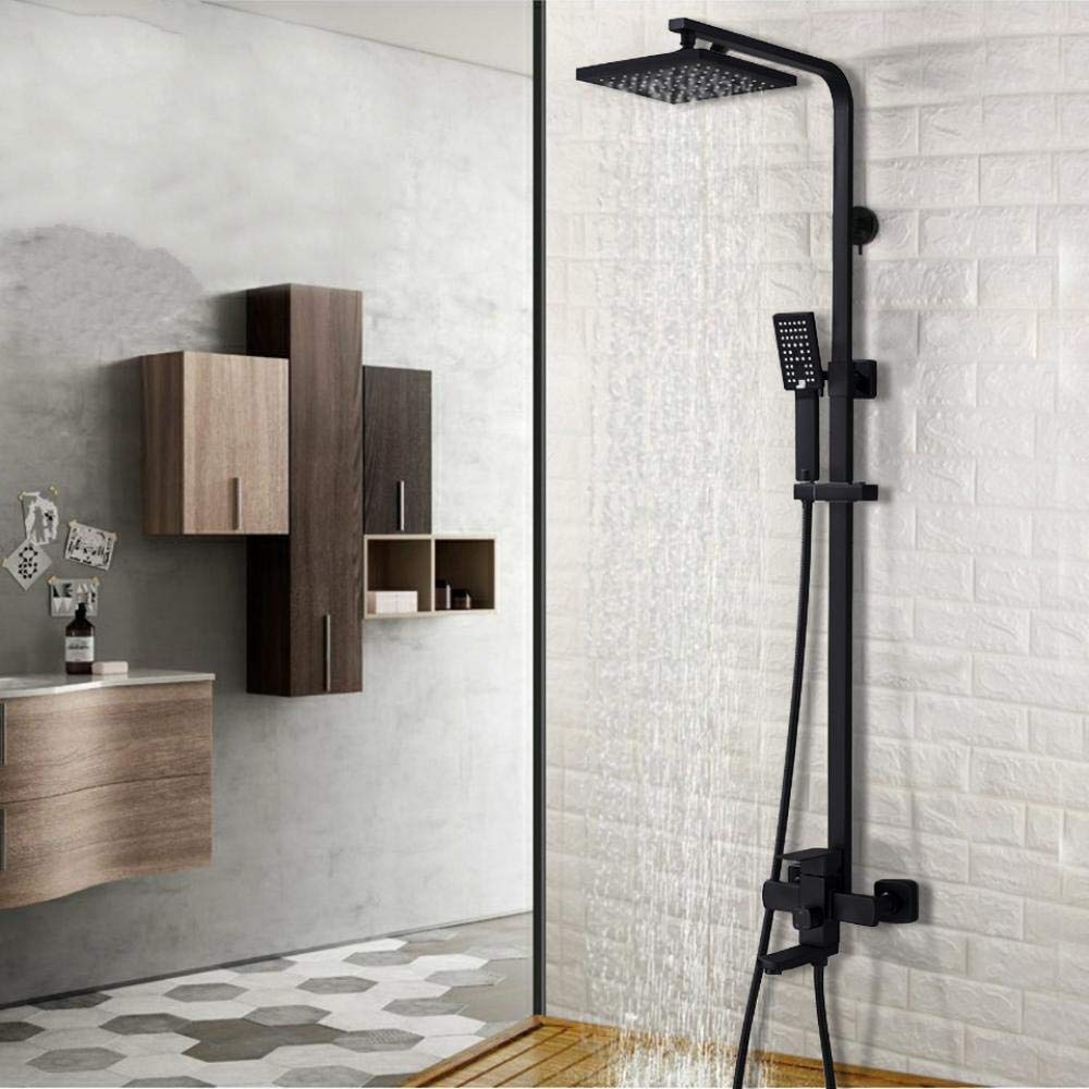 DFGHNBVC Black Bath Shower Mixer Faucet Rotate Tub Spout Wall Mount 8 Inch Rainfall Shower Head With Handshower