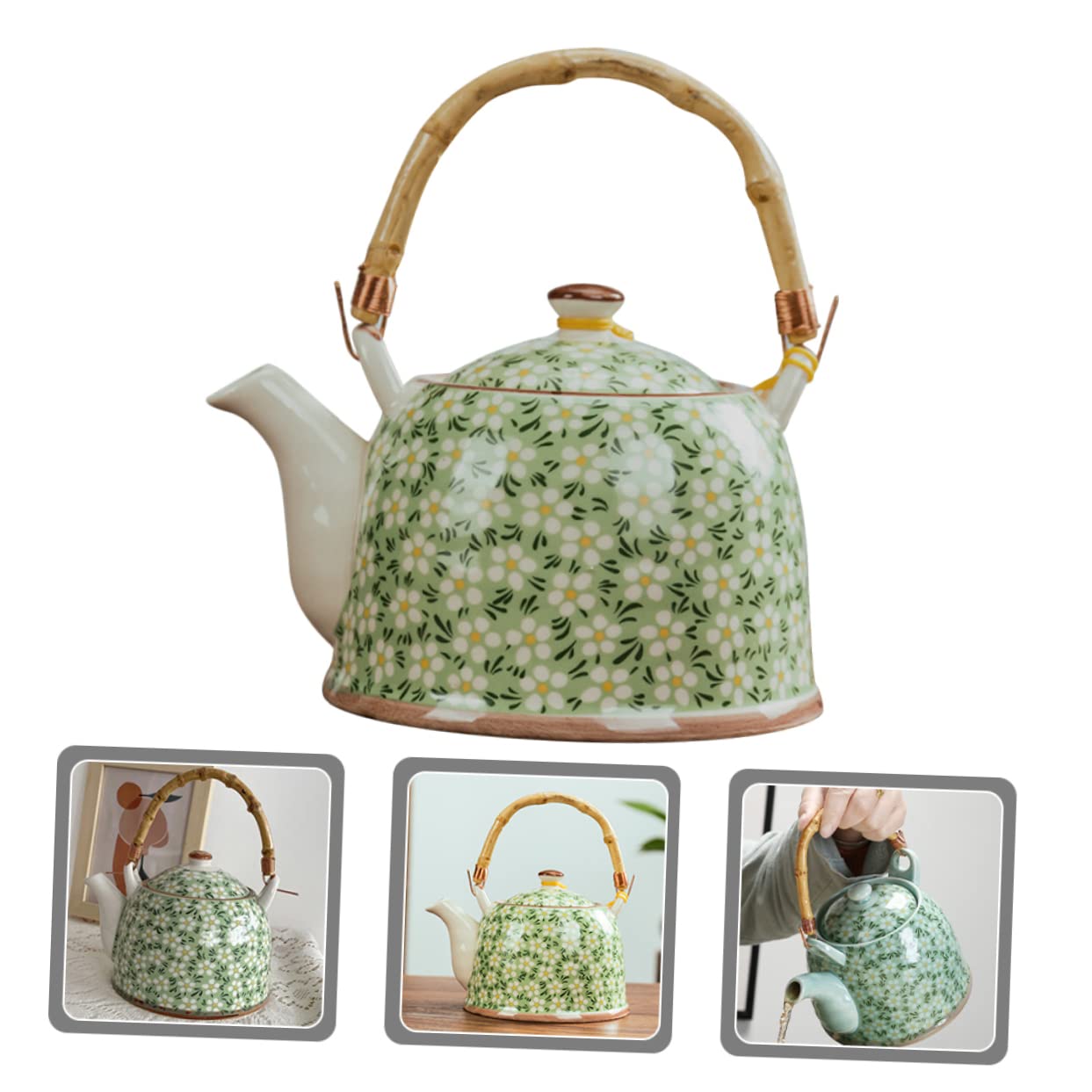 Tetera de cerámica Estilo japonés, Tetera de cerámica(Verde-14x14cm