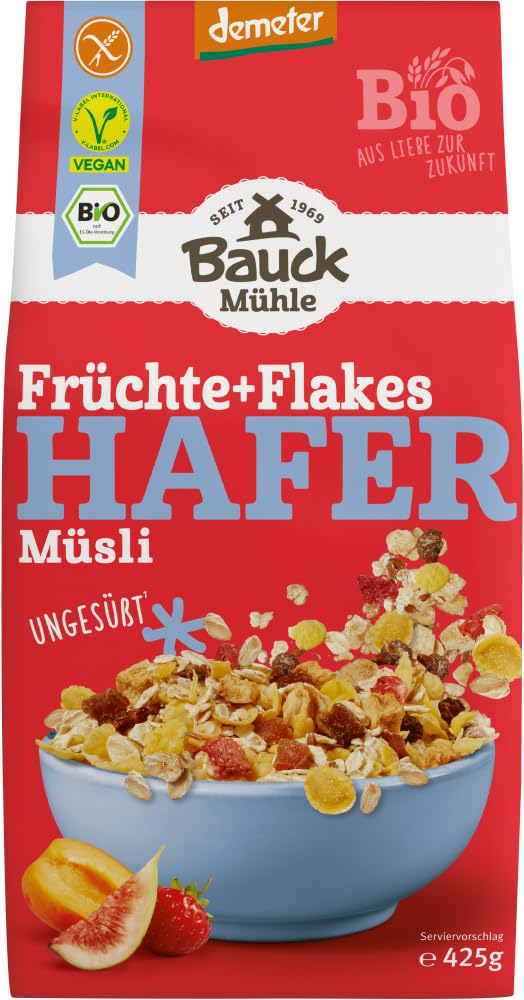 Hafer Müsli Früchte Flakes Demeter glutenfrei 12 x 425 g