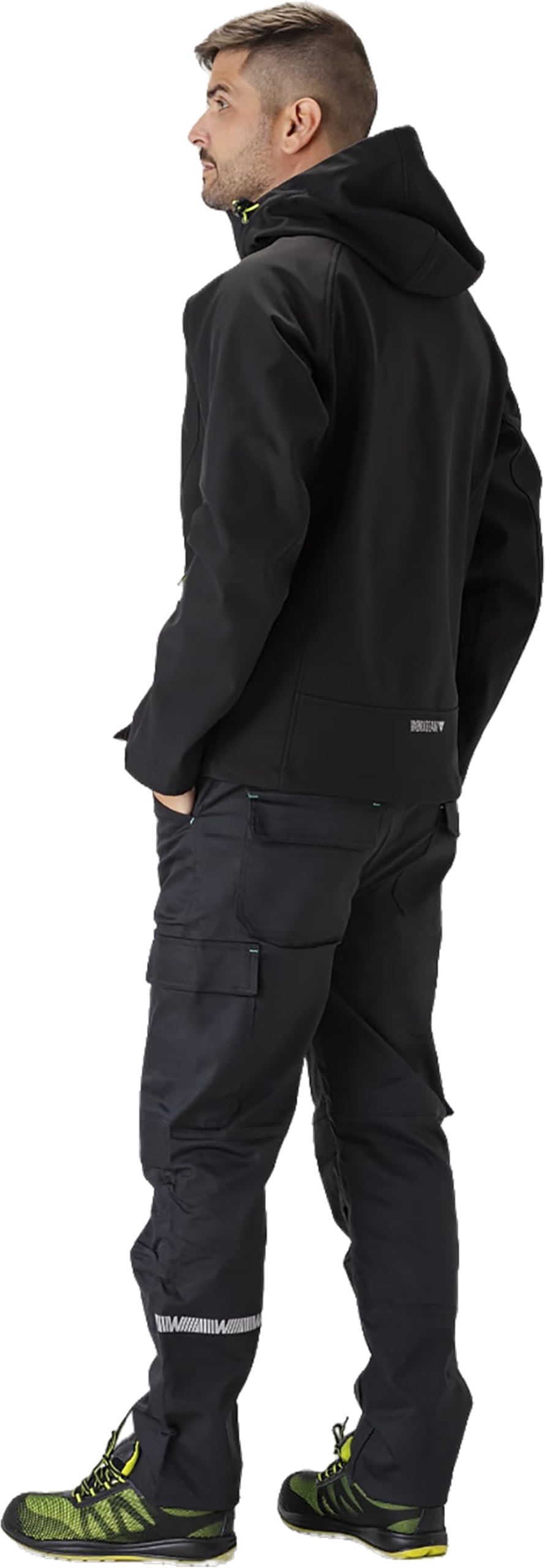 WORKTEAM Chaqueta Softshell, Cortavientos Transpirable y Repelente al Agua, Interior Polar Térmico, Capucha Ajustable y Detalles Reflectantes. Unisex