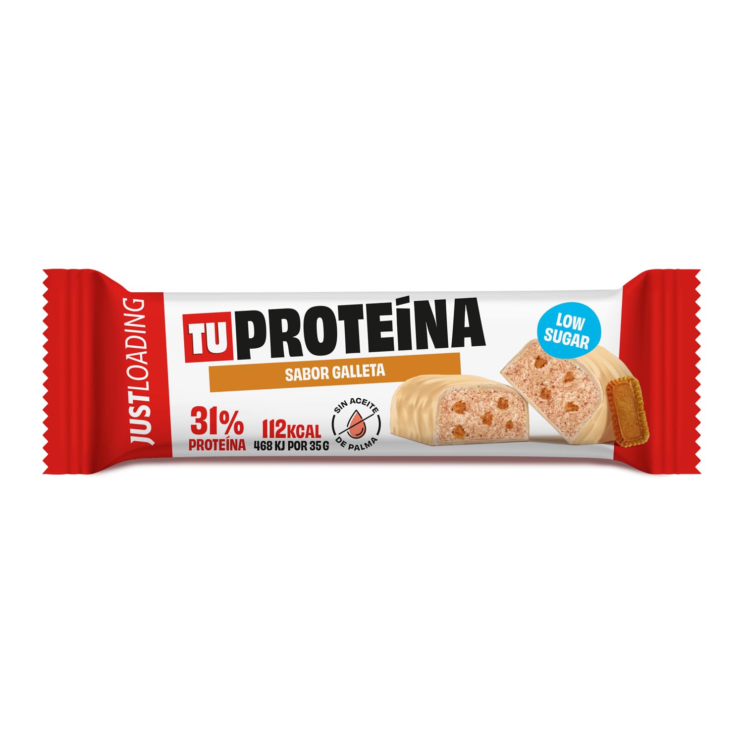 JustLoading Barrita 31% Proteína Sabor Galleta | Low Sugar | 30x35g | Baja en azúcares, sin aceite de palma ni conservantes. Con fibra, saciante y funcional. Recuperación muscular, snack diario.