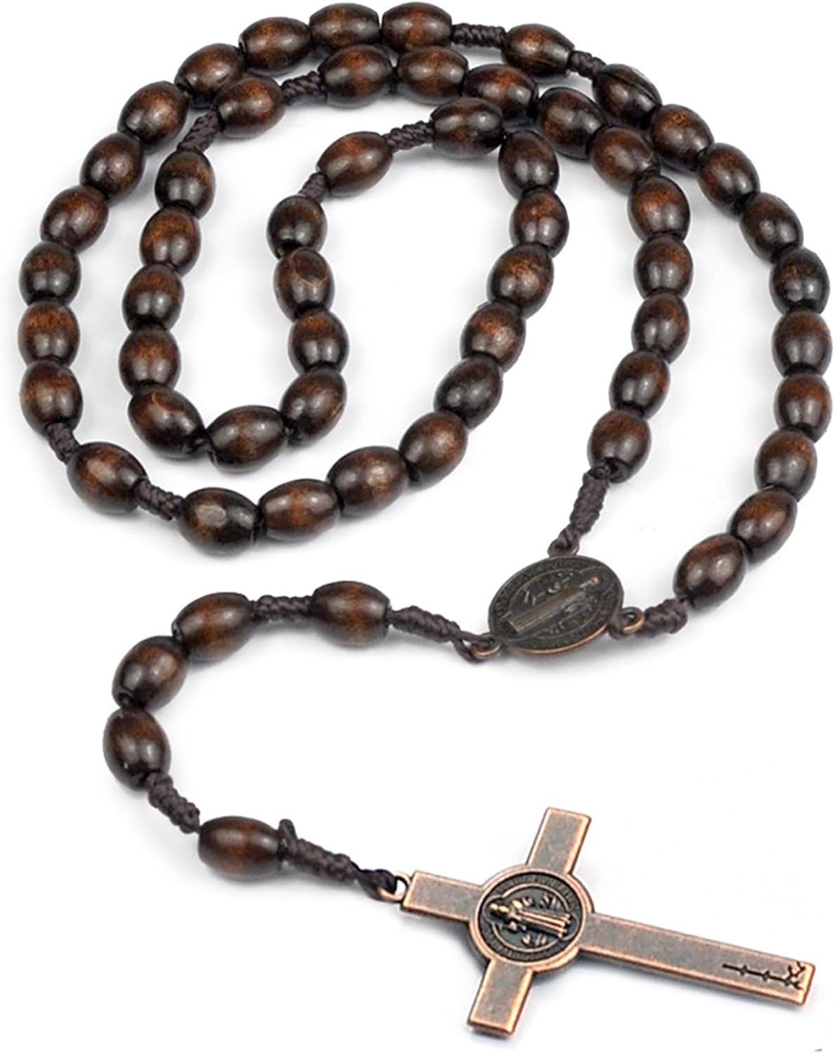 10mm Rosary Catholic Rosary Beads Hand Woven Rosary Necklace Prayer Beads Cross Necklace St. Christopher Center and Cross Pendant Rosary Bead Necklace Women Men