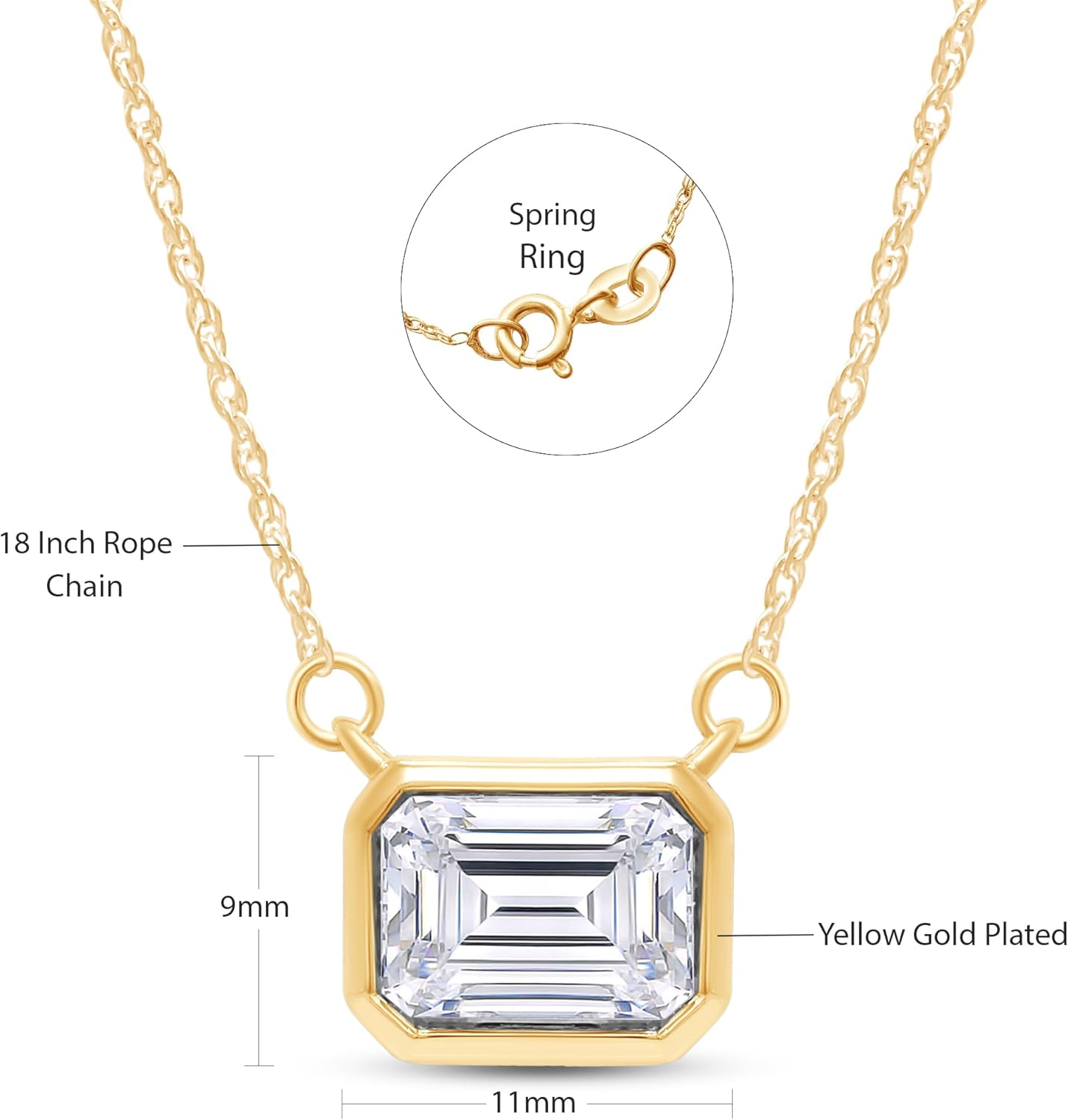 SAVEARTH DIAMONDS 1.5 CT D Color Moissanite Pendant Necklace For Women D Color VVS1 Emerald Cut Bezel Set Lab Created Diamond 18K Gold Plated Silver Necklace Along with 18" Chain - Image 2