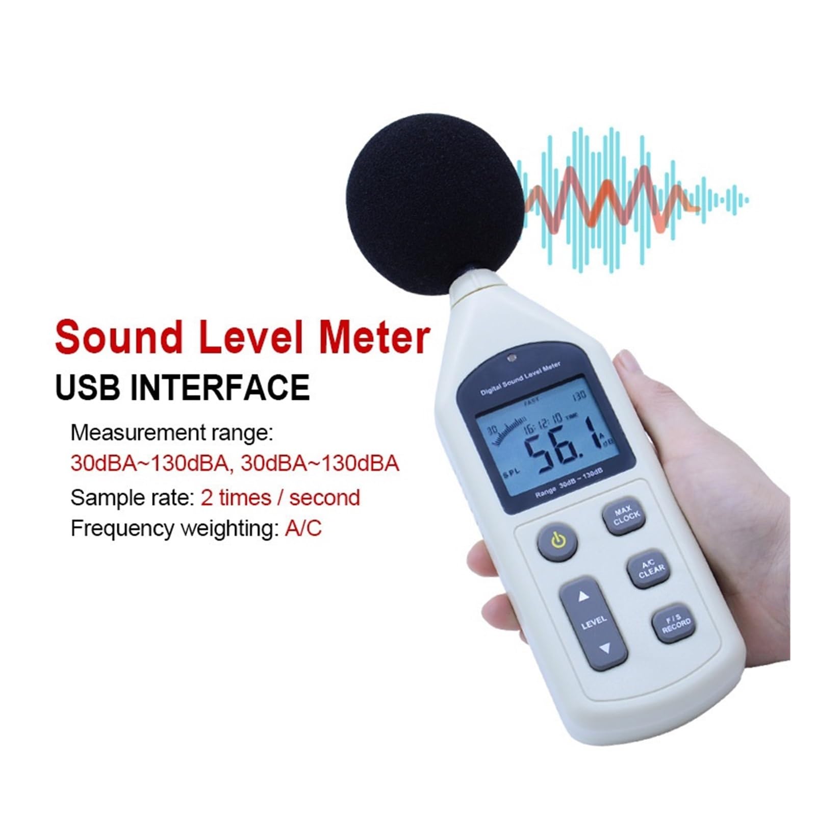 Fonometro Digitale Fonometri digitali 30~130db Logger Decibel Noise Tester Rilevatore Microfono automobilistico Tester del Livello di Rumore Decibel