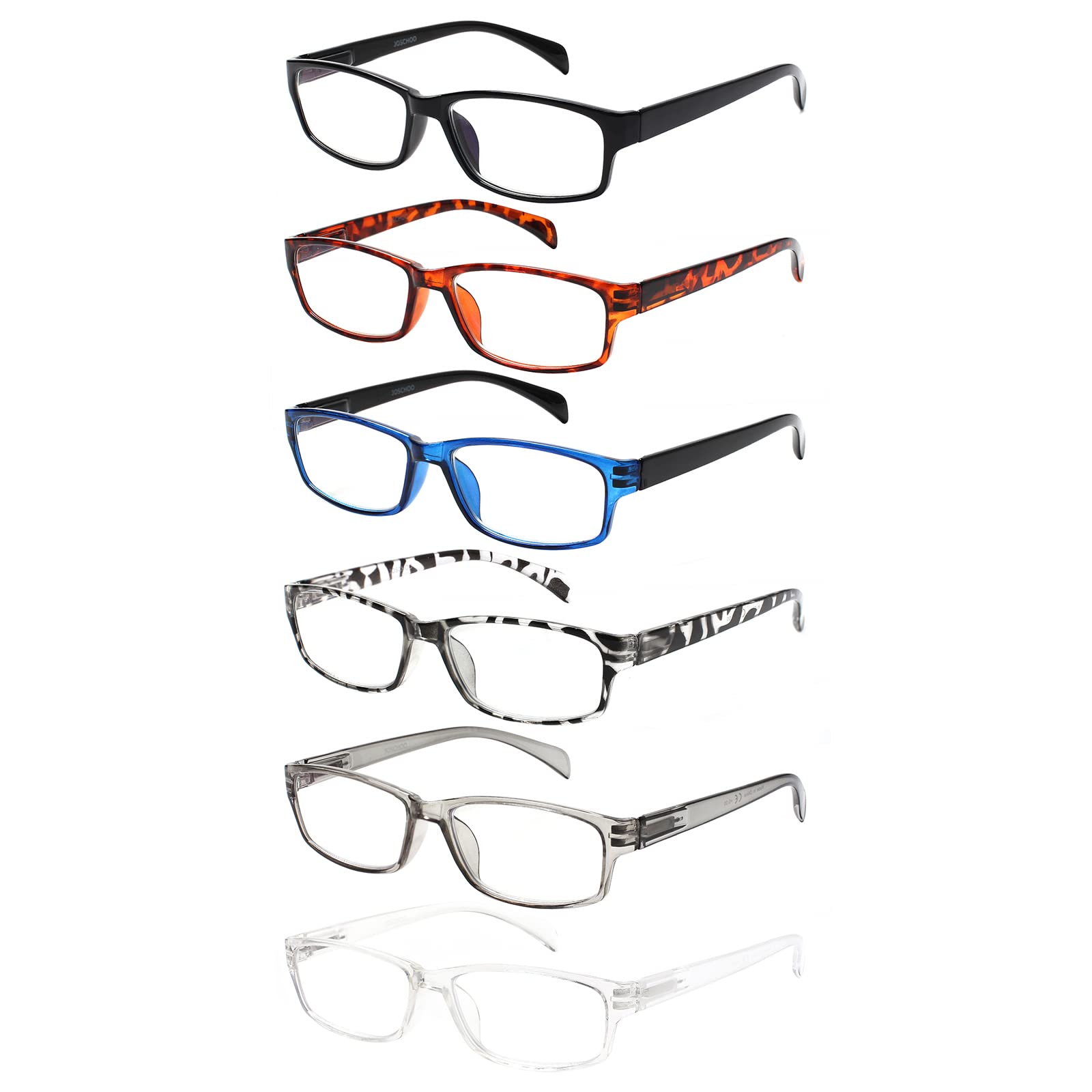JOSCHOO Lesebrille für Computer für Frauen und Männer, 6 Stück, Scharnierleser, mit Federung, blaues Licht (Mix-4, 2,00, Multiplier_X)