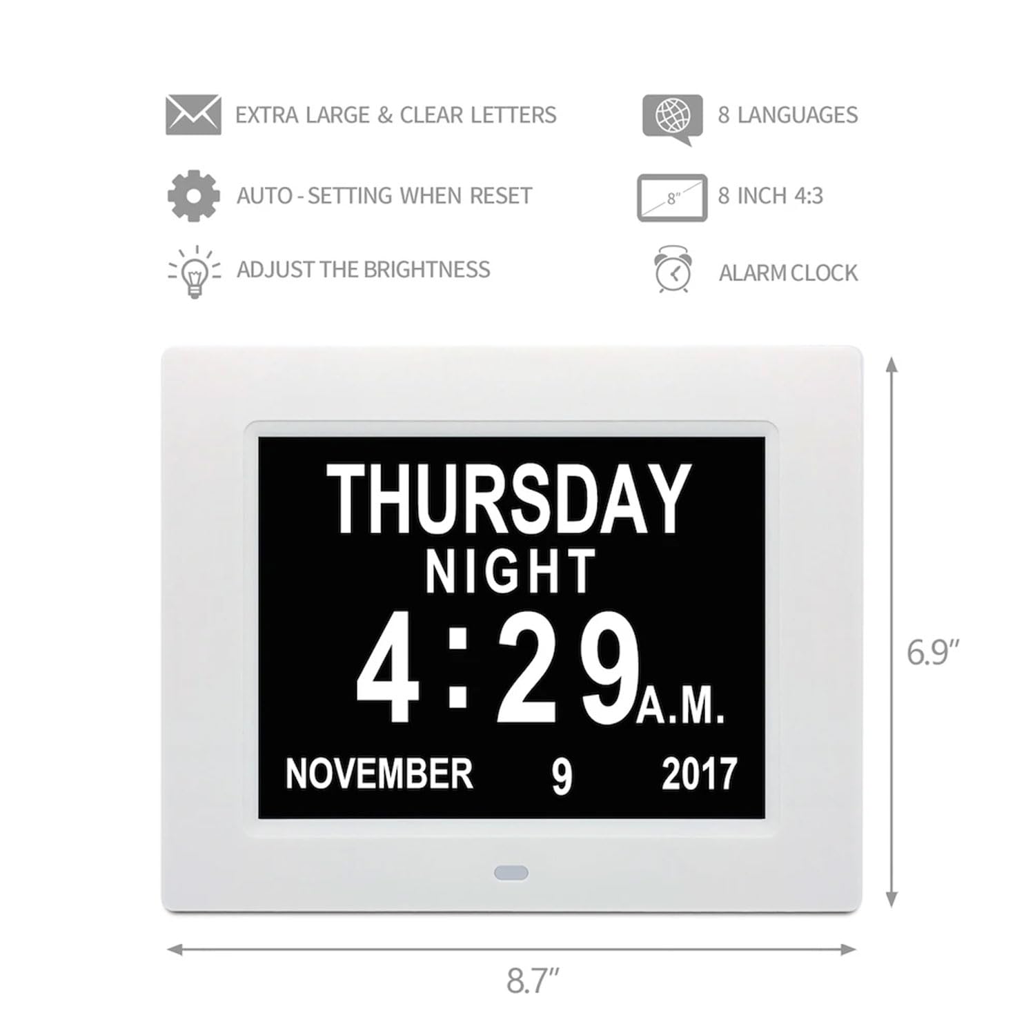 Reloj WiFi De 8 Pulgadas, 9 Modos De Visualización del Pronóstico del Tiempo, Estación Meteorológica Inteligente con Control Remoto, 5 Despertadores, con Pantalla De Temperatura Y Humedad