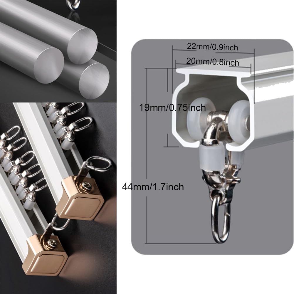 Szyna do zasłon z podwójnym szynem do montażu sufitowego – wytrzymały aluminiowy drążek działowy do salonu, sypialni, biura – 1,5 m (5 stóp) regulowany system zasłon
