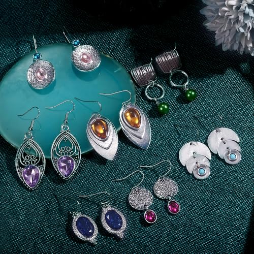 12 Pairs Vintage Western Statement Druse Crystal Turquoise Drop Dangle Earrings for Women Cubic Zirconia Huggie Hoop Earring Jewelry Set Christmas Gifts2