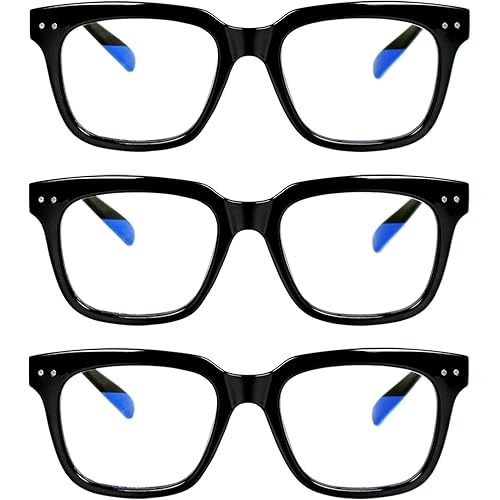 CHOFILORD 3 Pack Blue Light Blocking Reading Glasses Anti Glare/Fatigue Oversized Square Computer Readers for Women men