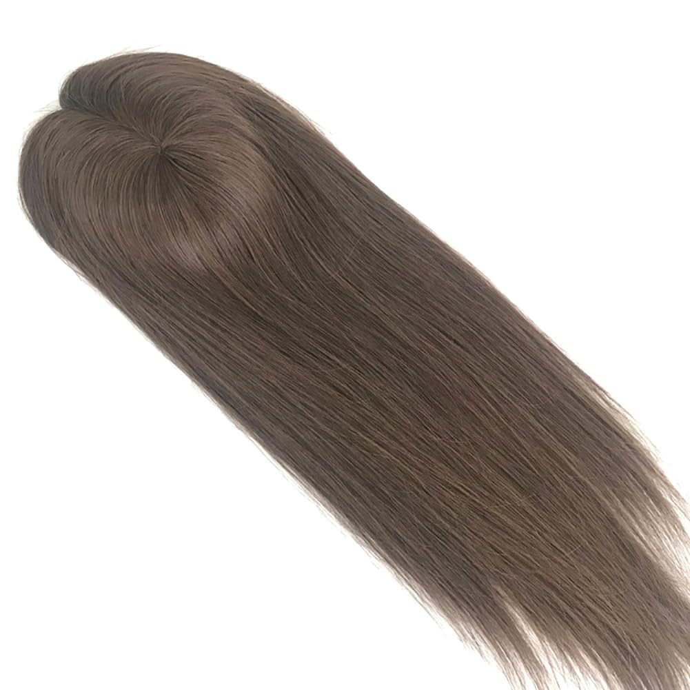 Damen Topper Haarteil mit Highlights, Braun-Blond Gesträhnt, Clip-In Echthaar Verlängerung (#2, 12”)
