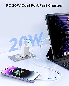 3 Pack Apple USB C Wall Charger,20W iPhone 17/16 Dual Port QC + PD 3.0 Power Adapter Double Fast Plug Charging Block for Apple iPhone 17/17 Pro/16/16 Pro/Pro Max/Plus/15/14/13/12/11/XS/XR/iPad,AirPods