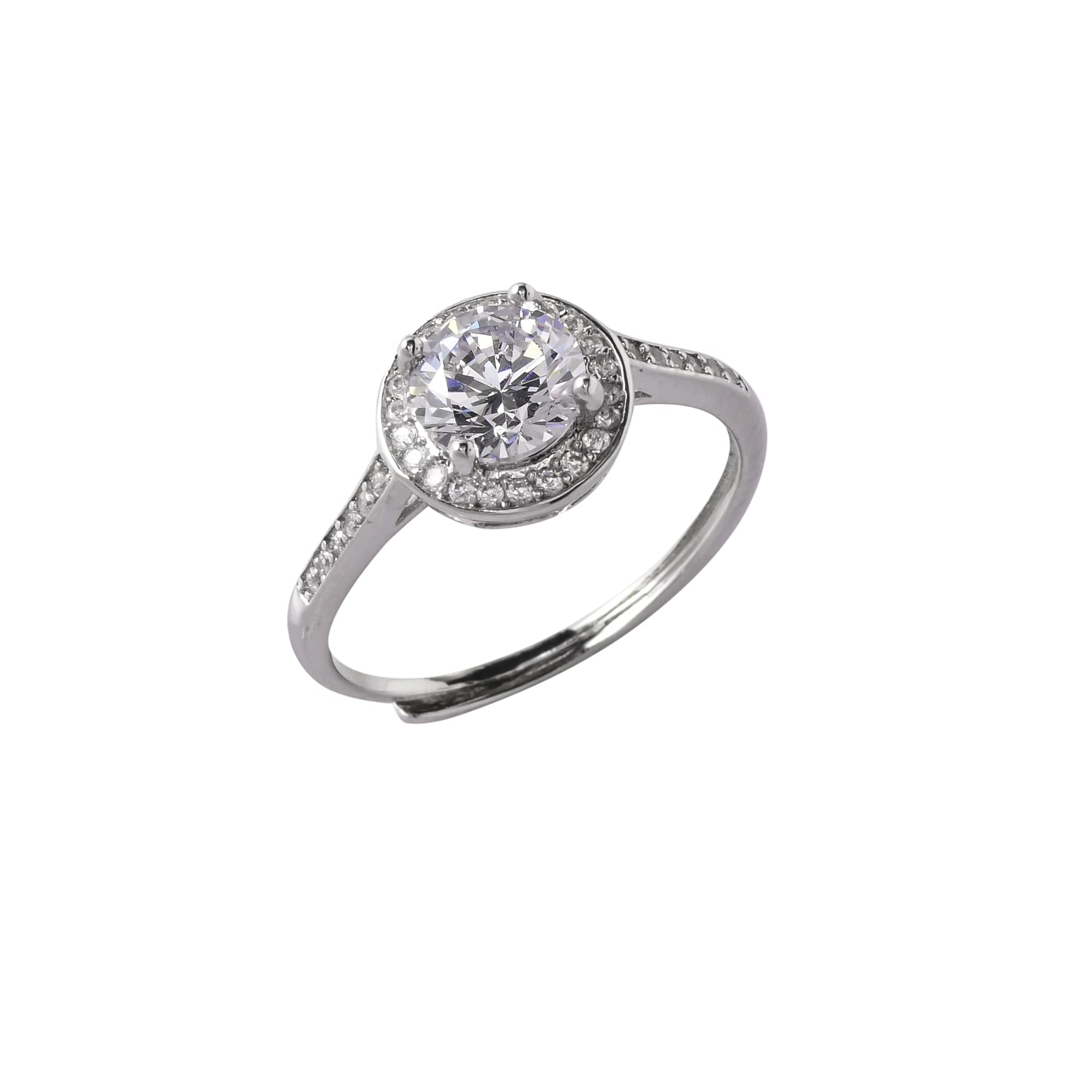 Women's Large Round Cut Clear Zirconia Brass Ring, Elegant
