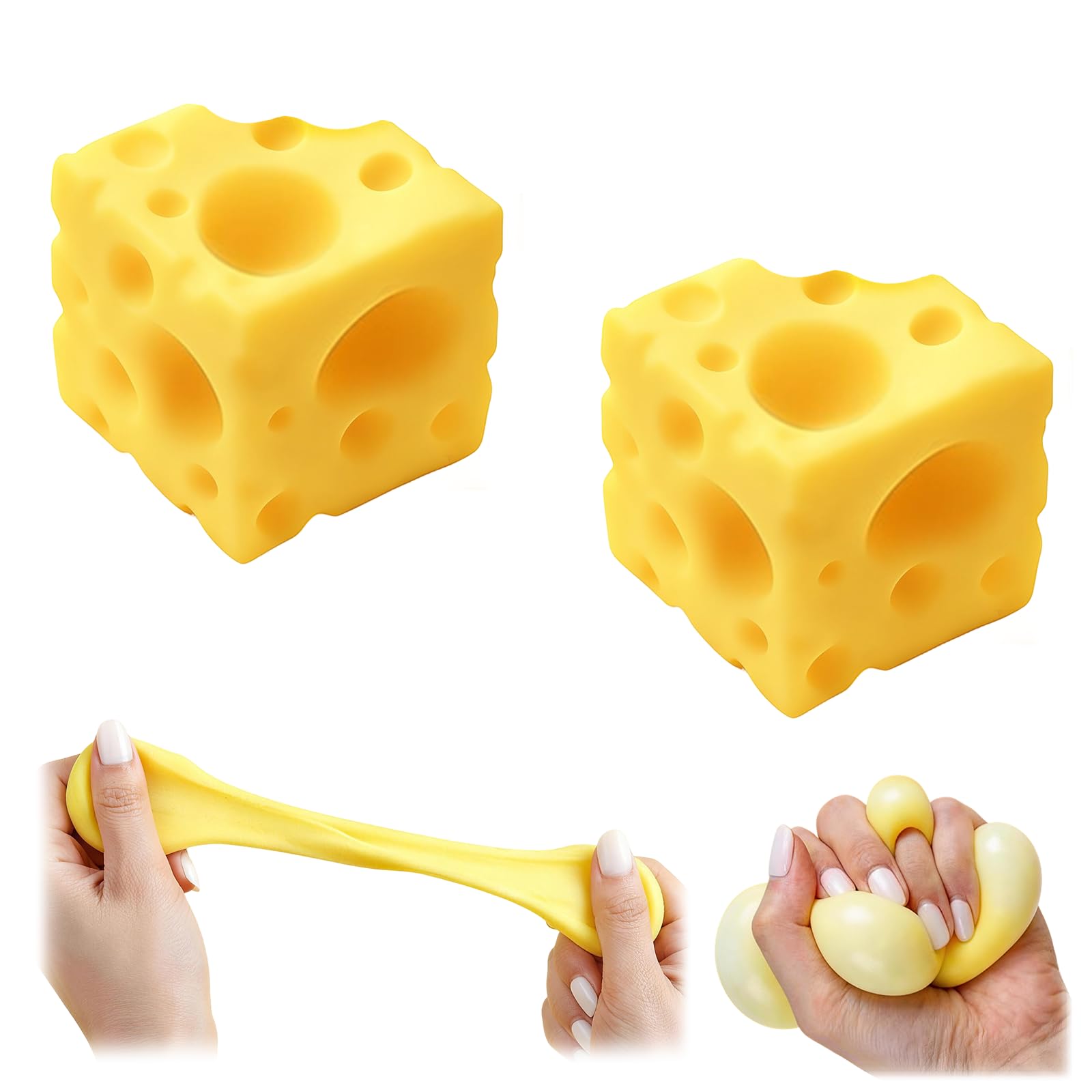 2Pcs Cheese Squishy for Adults, Easy Sqweezy Square Cheese Stress Ball, Rebounding Fidgets Sensory for Adults, Simulation Food Shape for Anxiety Relief — image 1
